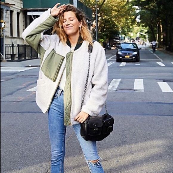 Free People Rivington Sherpa Jacket In Olive Green & Ivory - Picture 5 of 6